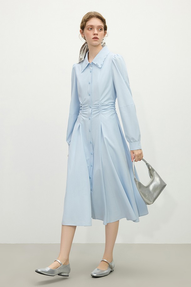 WE'DEE - 긴소매 원피스 - WD_Pleated waist shirt dress