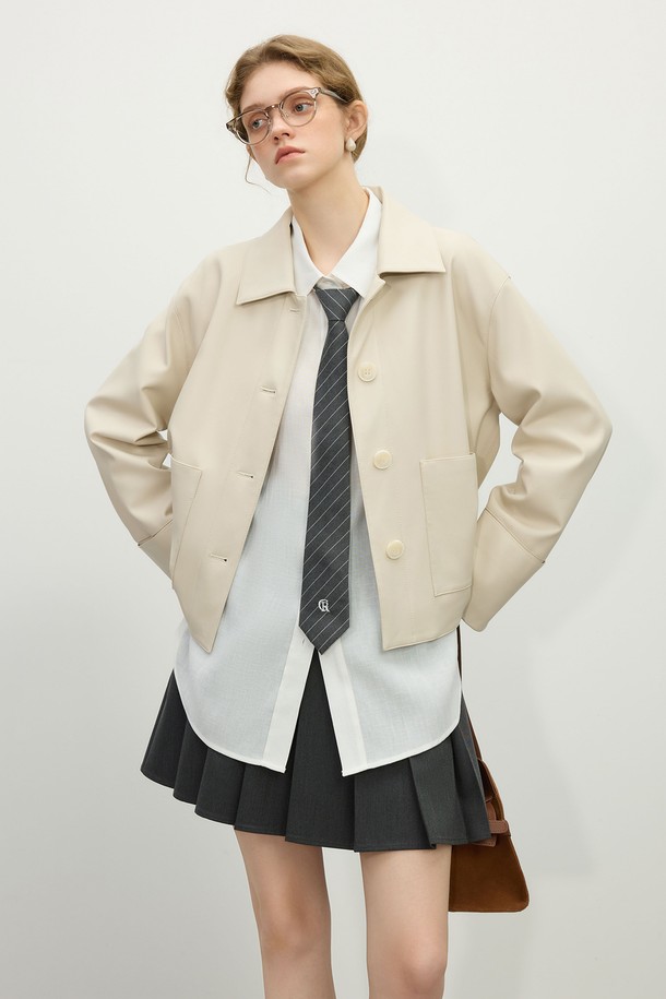 WE'DEE - 자켓 - WD_Short leather jacket_LIGHT BEIGE