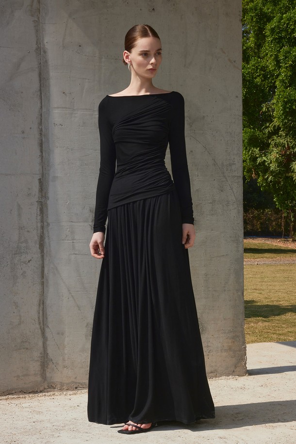 YYIAM - 롱스커트 - YY_Pleated temperament slim skirt_BLACK