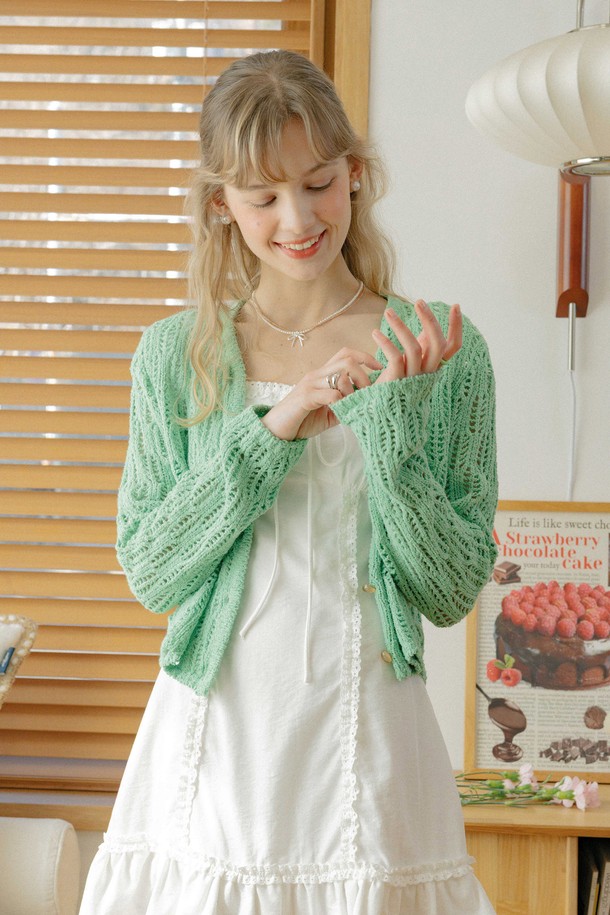 DUNDROP - 가디건 - DD_Hollow knit cardigan_MINT