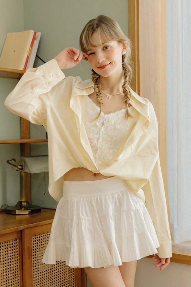 DUNDROP - 셔츠 - DD_Lace lined shirt_YELLOW