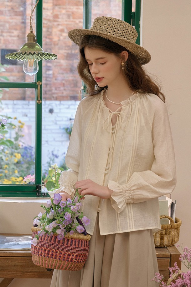 Simple Retro - 셔츠 - SR_Lotus leaf collar shirt_2color