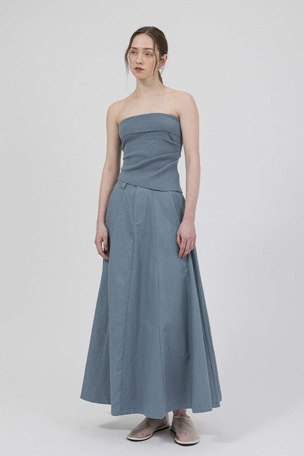 WE'DEE - 롱스커트 - WD_Pure cotton blue long skirt_BLUE