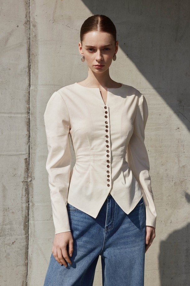 YYIAM - 블라우스 - YY_Reduction waist long sleeve shirt