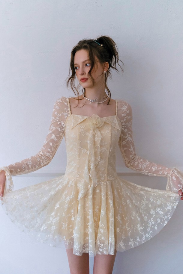 Cest Moidew - 긴소매 원피스 - Cest_Floral lace see through dress