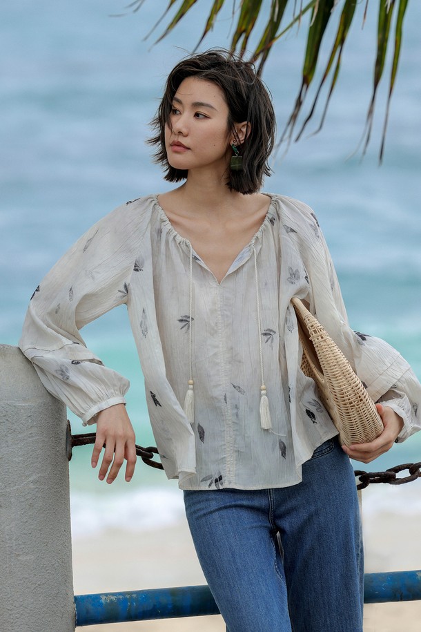 LANGSON - 블라우스 - Balloon sleeve chiffon top