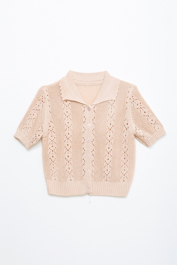 Aei&Rei - 반소매 티셔츠 - Hollow collar knit top_2color