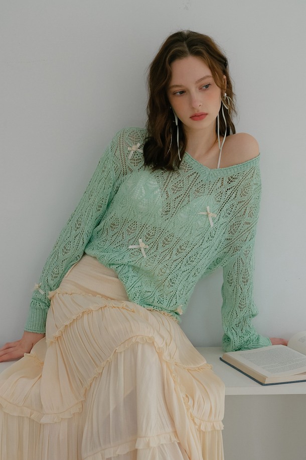 Cest Moidew - 스웨터 - Bow see through knit top