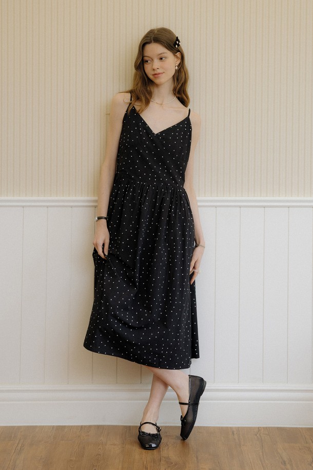 DUNDROP - 민소매 원피스 - DD_Polka dots v-neck dress_2color