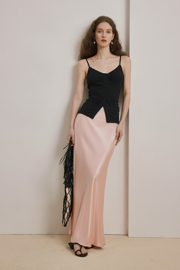 YYIAM - 롱스커트 - Satin pan drape skirt_3color