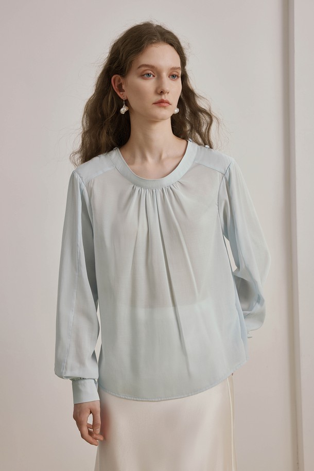 YYIAM - 블라우스 - Sleeve commuter blue blouse