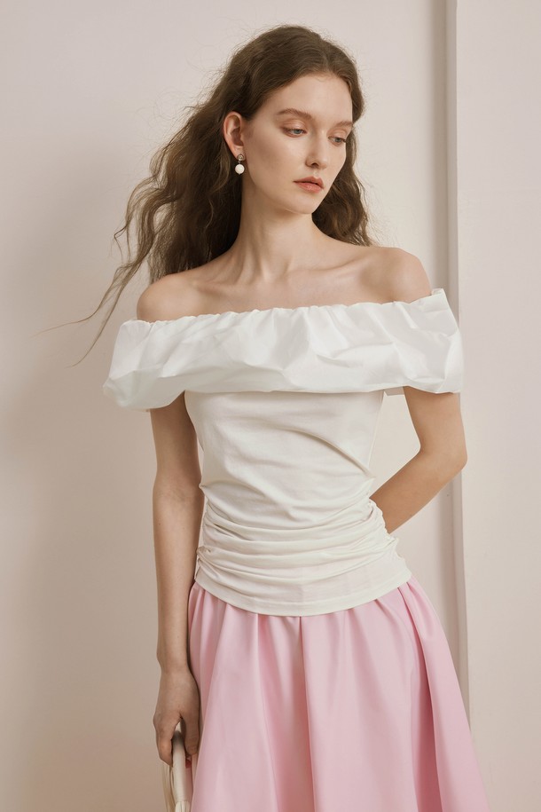 YYIAM - 블라우스 - Ruffle straight slim top