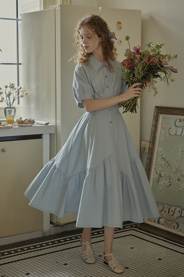 Proud Mary - 반소매 원피스 - Summer waist banding shirt dress