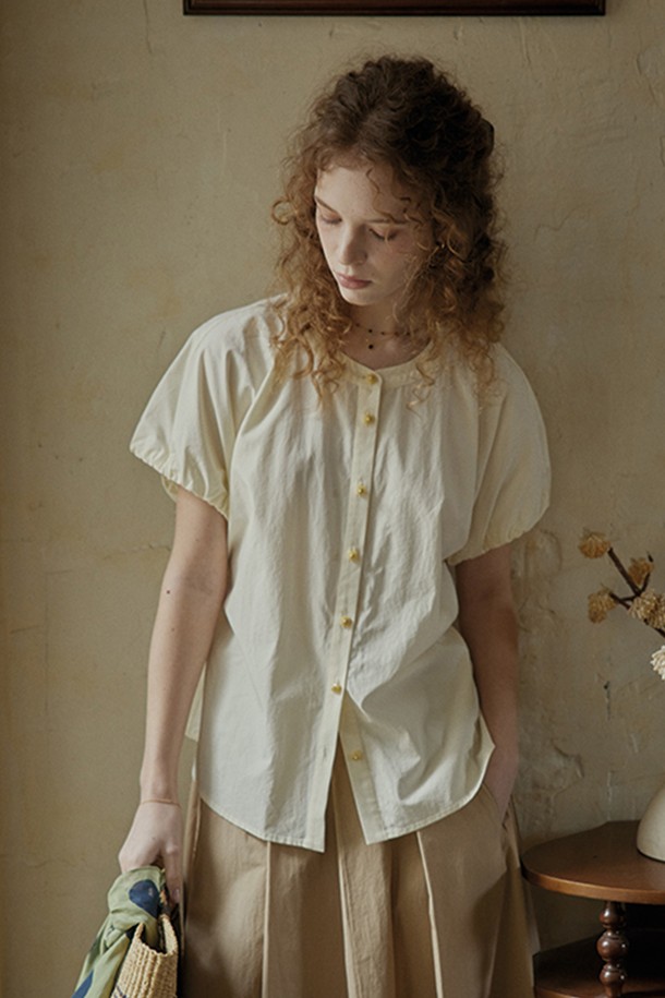 Proud Mary - 블라우스 - Back button collarless shirt