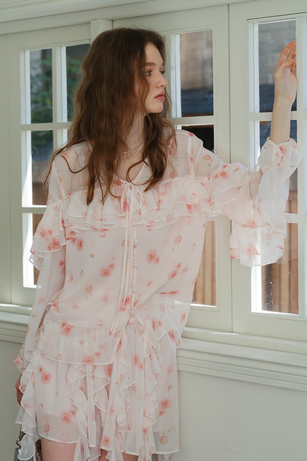 Cest Moidew - 블라우스 - Flower frill chiffon shirt