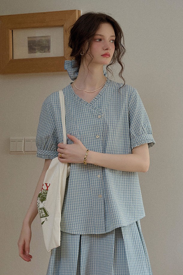 Simple Retro - 셔츠 - Diagonal placket check shirt