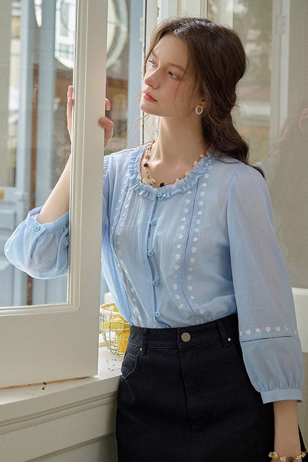 Simple Retro - 셔츠 - Light and thin embroidered shirt