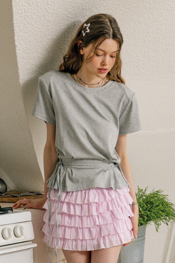 DUNDROP - 반소매 티셔츠 - Waist-length solid color top_4color