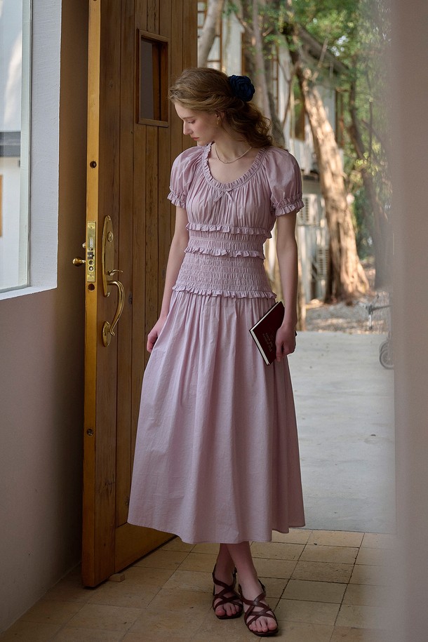 Simple Retro - 반소매 원피스 - French romantic dress_2color