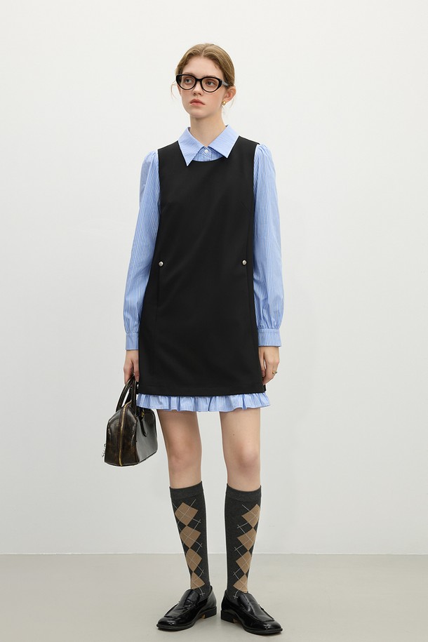 WE'DEE - 긴소매 원피스 - WD_Fake two-piece shirt dress