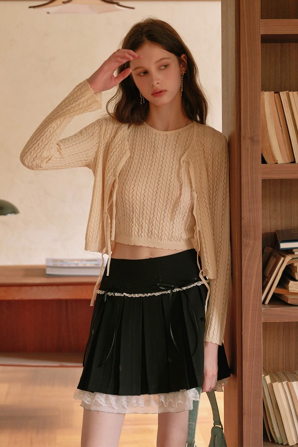 Cest Moidew - 가디건 - Cest_Cable knit ribbon cardigan