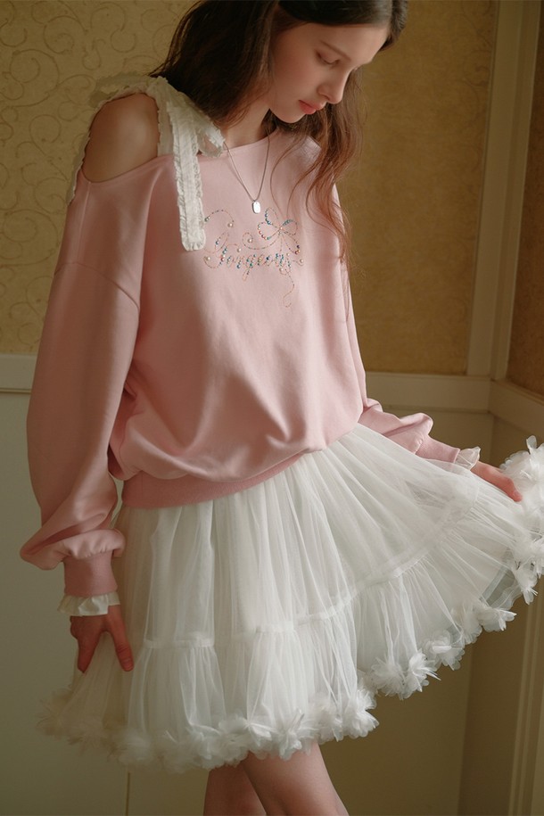 Cest Moidew - 스웻셔츠 - Cest_Off-shoulder ribbon sweatshirt