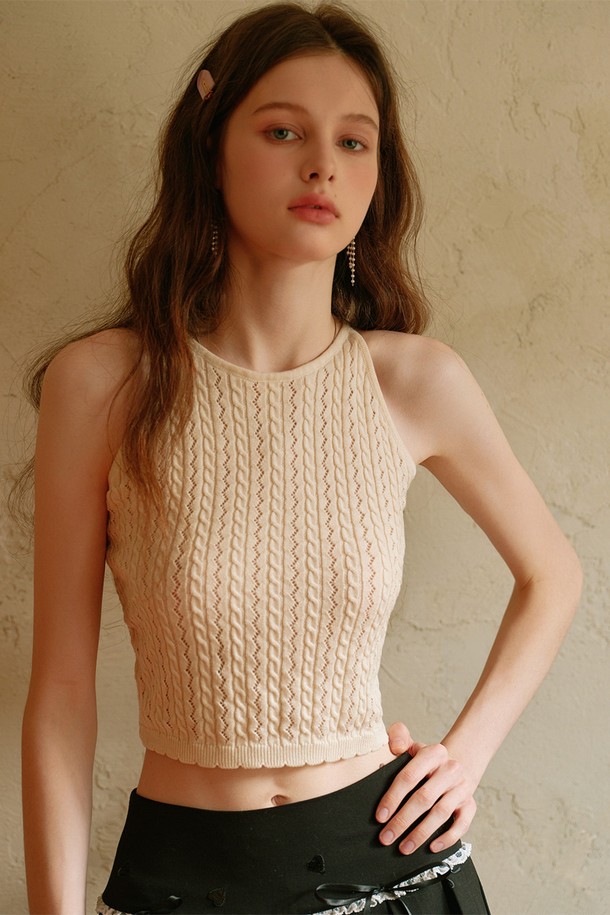 Cest Moidew - 민소매티셔츠 - Cest_Cable knit halter neck top