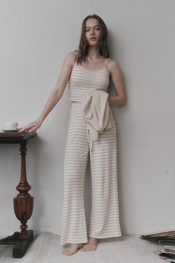 Melanie Joy - 홈웨어 - MJ_Streak three piece pajamas_LIGHT BEIGE