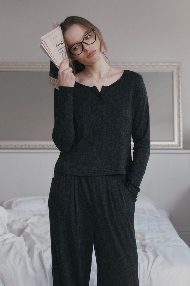 Melanie Joy - 홈웨어 - MJ_Simple two piece pajamas_CHARCOAL