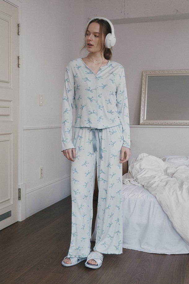 Melanie Joy - 홈웨어 - MJ_V-neck bow two piece pajamas_MINT