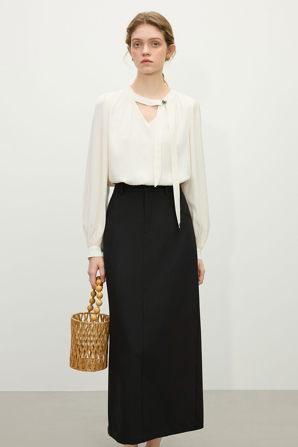 WE'DEE - 롱스커트 - WD_Straight back slit long skirt