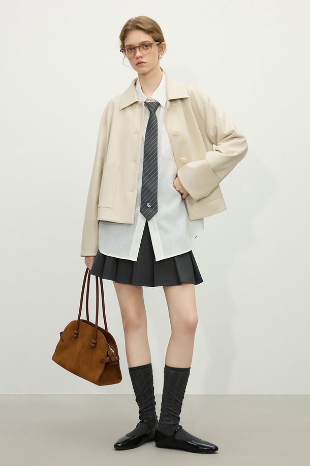 WE'DEE - 자켓 - WD_Short leather jacket_LIGHT BEIGE