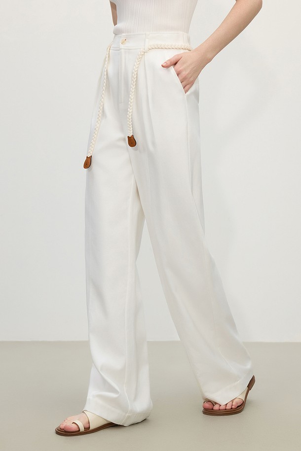 WE'DEE - 롱/미디팬츠 - WD_Wide one tuck white pants