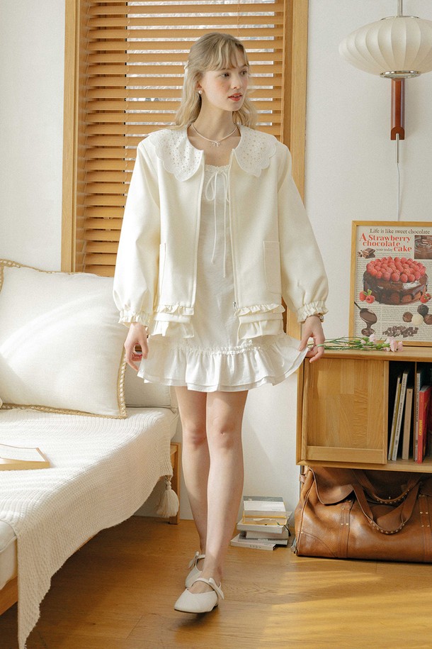 DUNDROP - 자켓 - DD_Lace collar zipper jacket_IVORY