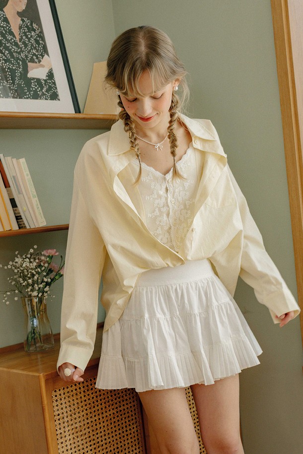 DUNDROP - 셔츠 - DD_Lace lined shirt_YELLOW