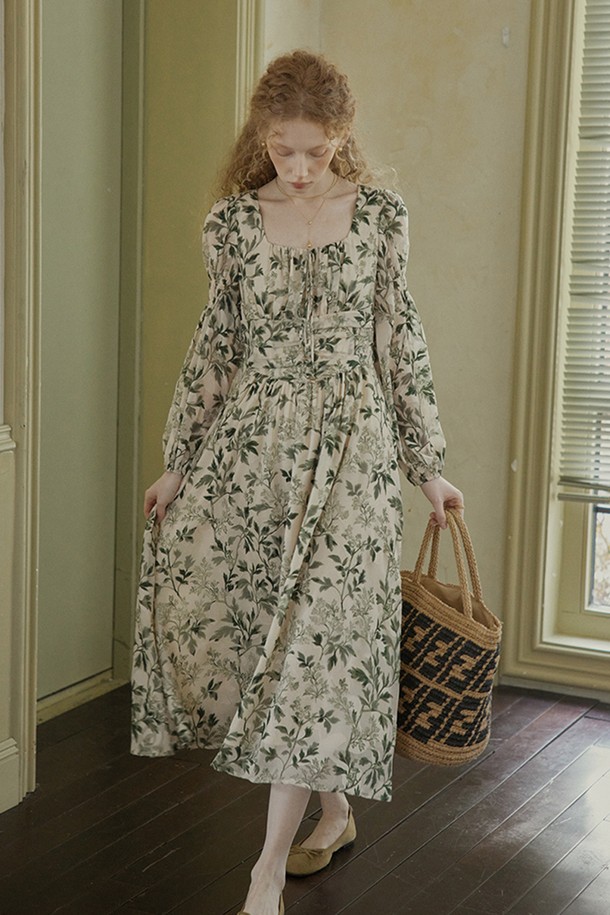 Proud Mary - 원피스 - PM_Embroidered classic waist dress_GREEN