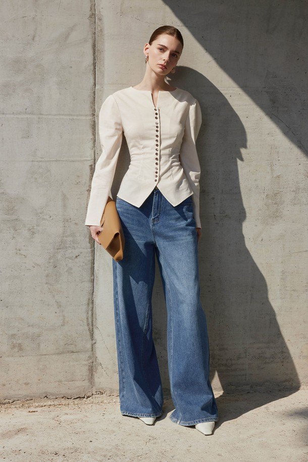 YYIAM - 블라우스 - YY_Reduction waist long sleeve shirt