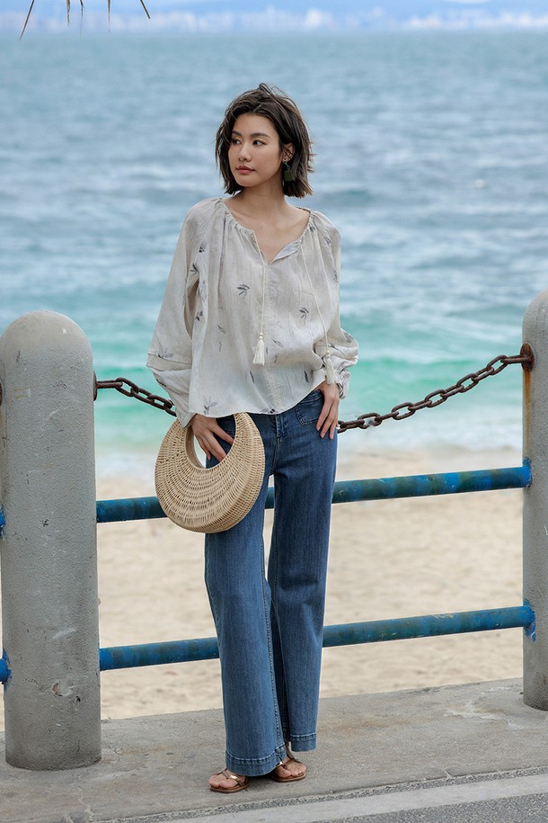 LANGSON - 블라우스 - Balloon sleeve chiffon top