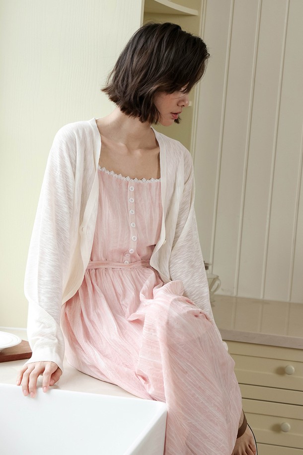 LANGSON - 가디건 - White knitted thin v-neck cardigan