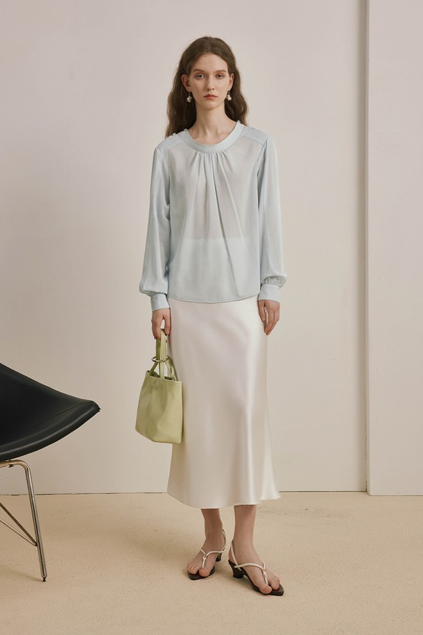 YYIAM - 블라우스 - Sleeve commuter blue blouse