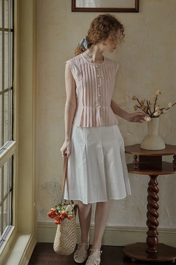 Proud Mary - 블라우스 - Pleated dot button sleeveless top