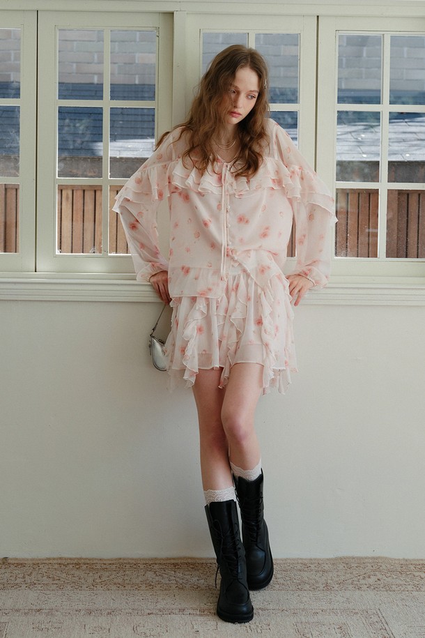 Cest Moidew - 블라우스 - Flower frill chiffon shirt