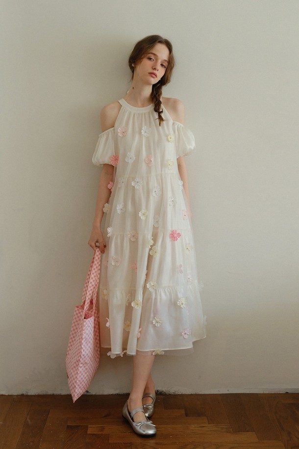 Cest Moidew - 반소매 원피스 - Flower shoulder cut out dress