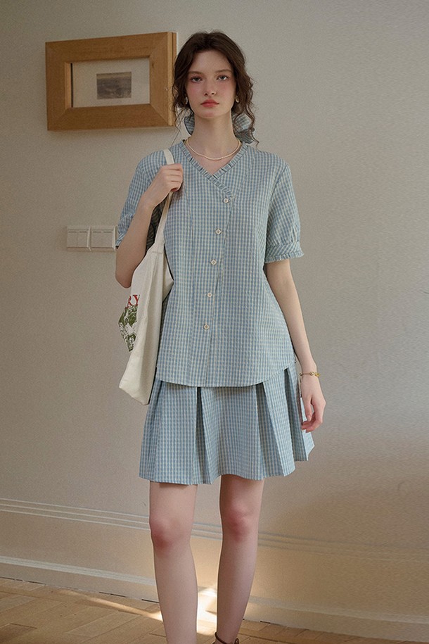Simple Retro - 셔츠 - Diagonal placket check shirt