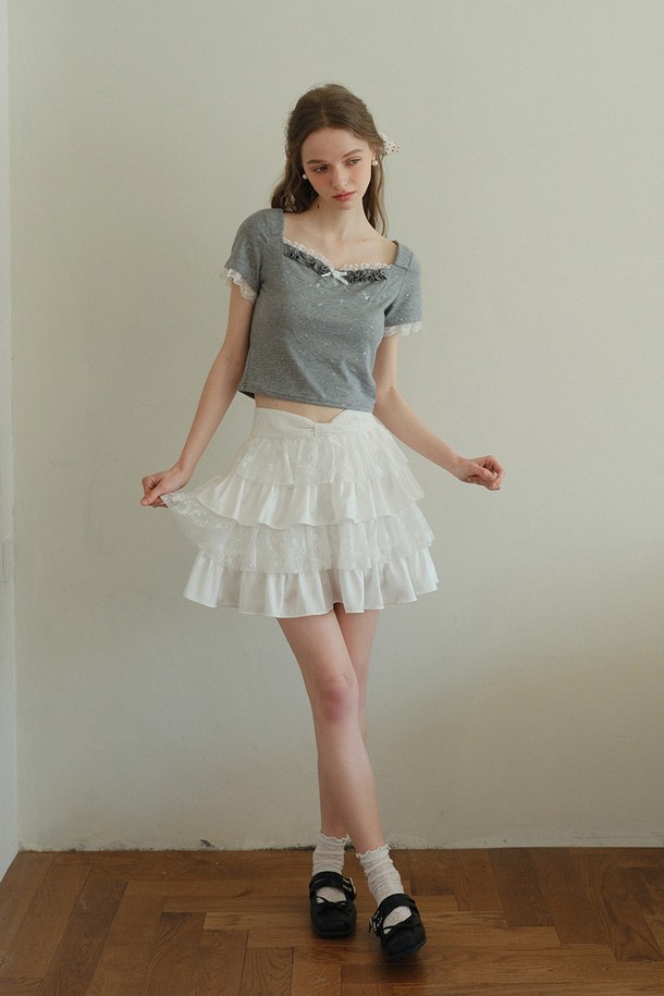 Tシャツ・カットソー [Cest Moidew] Lace square neck cropped top Lace Square-Neck Crop Top