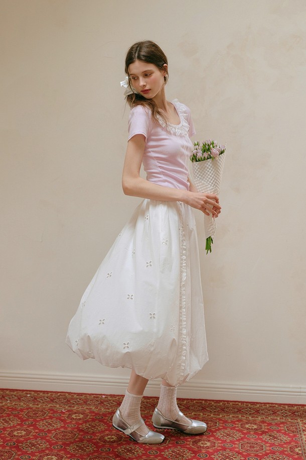 Cest Moidew - 롱스커트 - Ruffle embroidery balloon skirt
