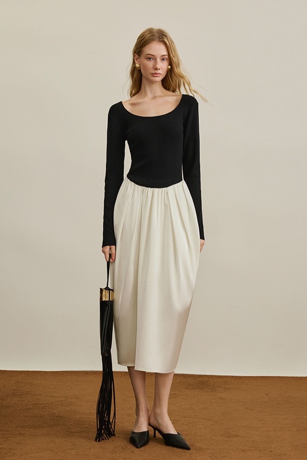 블랙과 화이트 배색이 세련된 웨이스트 드레스입니다. 봄, 가을에 어울리는 얇은 두께감과 부드러운 촉감의 폴리에스테르 소재로 제작되었습니다. A라인 플레어 스커트와 하이웨스트 디자인, 플리츠 디테일이 여성스러운 실루엣을 연출합니다. 스퀘어넥과 긴 소매가 특징이며, 데이트룩, 모임룩, 소개팅룩 등 다양한 TPO에 활용할 수 있습니다. 미니멀하면서도 클래식한 스타일을 선호하는 여성분들께 추천합니다.
