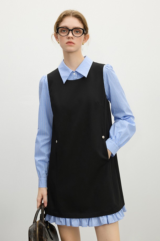 WE'DEE - 긴소매 원피스 - WD_Fake two-piece shirt dress