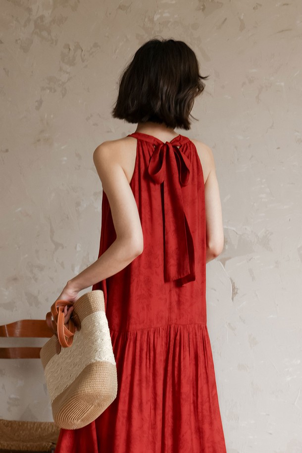 LANGSON - 민소매 원피스 - LS_Sling halter neck dress_RED