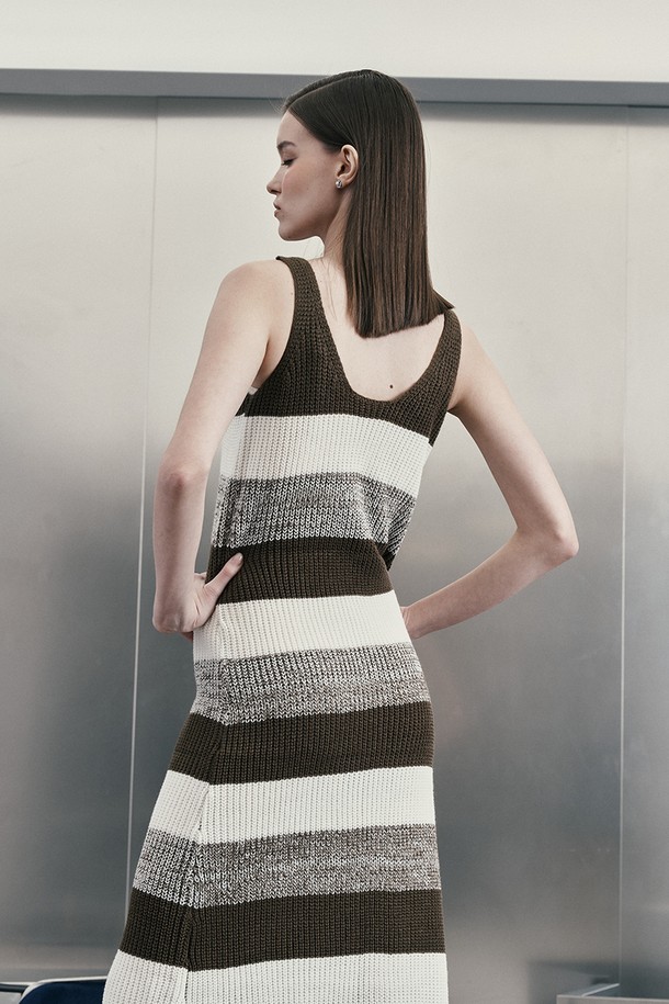 itte - 민소매 원피스 - IT_Striped knit sleeveless dress_BROWN